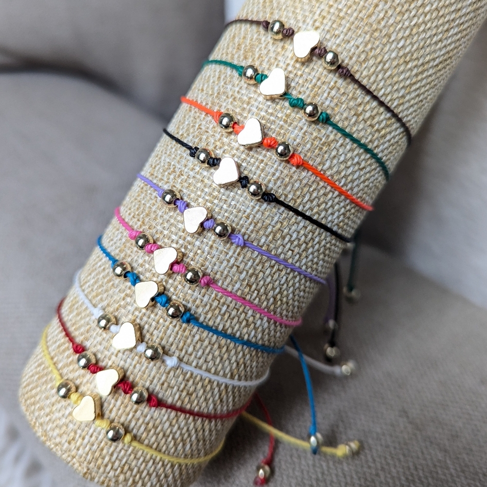 18K Gold Plated Heart Cord Adjustable Bracelet (Avail In 10 Colors)